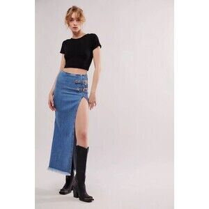 NWT Understated Leather Western Maxi Skirt Denim Women’s 4 Free People Buckle